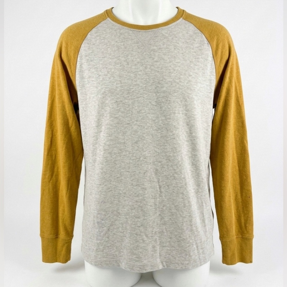 L.L. Bean Men's Heather Gray and Mustard Raglan Shirt Size Large